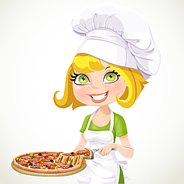 可爱卡通的女厨师插画
