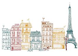 卡通扁平彩绘高楼png元素