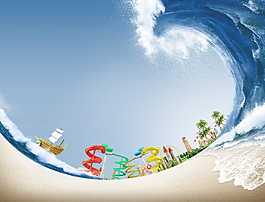 巨浪沙滩冲浪海报背景素材