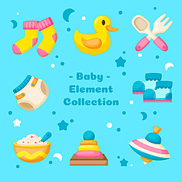 童趣可爱黄色婴儿用具装饰元素