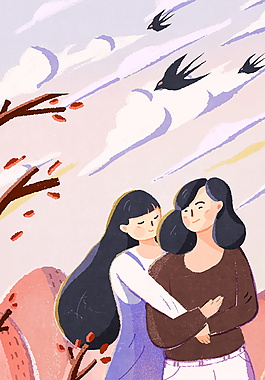 彩绘白云燕子母女海报背景