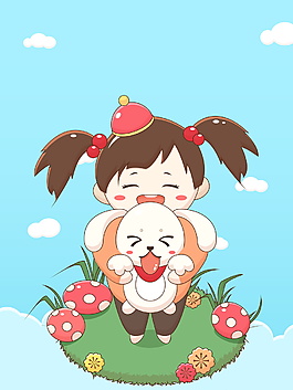 卡通可爱女孩小兔背景素材