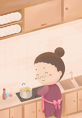 正在做饭的卡通妈妈海报背景