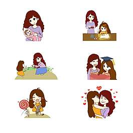 手绘可爱母亲儿童母女人物插画