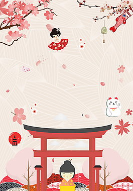 粉色手绘日本樱花季背景