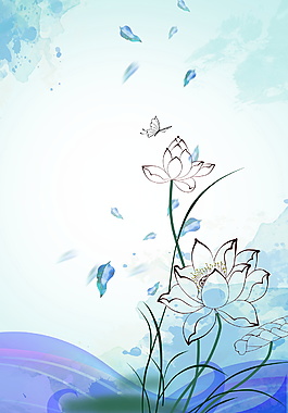 手绘古风荷花海报背景设计