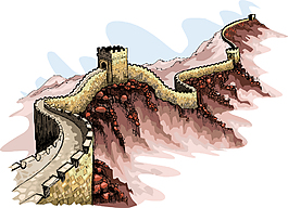 手绘中国景点万里长城插画