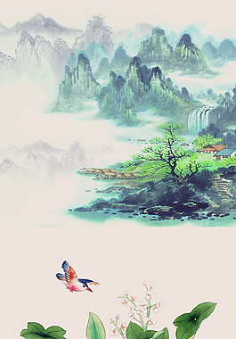 彩绘大山美景海报背景设计