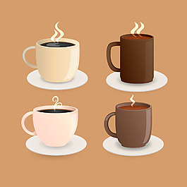 4个双胞胎咖啡杯插画元素