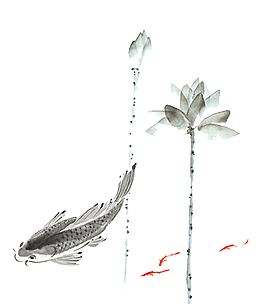 中国风水墨鲤鱼元素