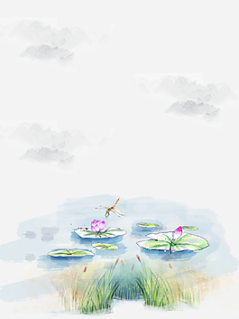水墨彩绘淡雅荷塘初夏背景