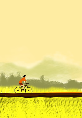 麦田骑自行车之小满节气海报背景设计