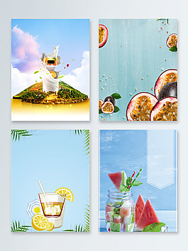 蓝色西瓜水果夏日冰饮饮品广告背景图