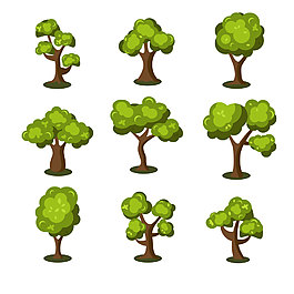 9款绿色卡通树装饰元素