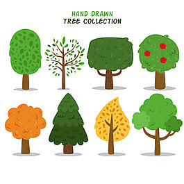 8棵卡通果树装饰元素