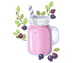 矢量手绘透明蓝莓果汁