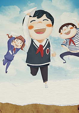 彩绘三个少先队员六一儿童节背景素材