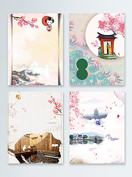 卡通世界文明古迹广告背景