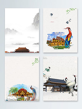 水墨世界文明古迹广告背景