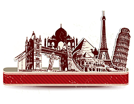 复古线条旅游景点元素