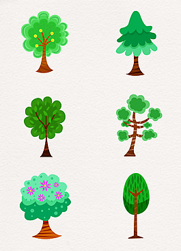 卡通各种绿色的树木矢量图片