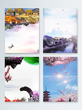 房檐水乡世界文明古迹广告背景