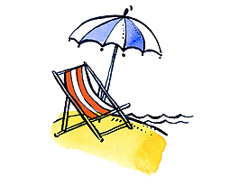 卡通手绘防晒伞躺椅矢量元素