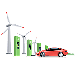 绿色节能出行汽车加气站矢量图