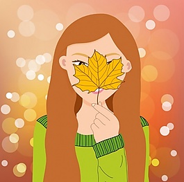 美女枫叶黄色背景ai矢量素材下载