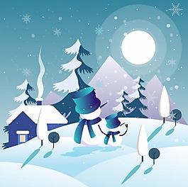 冬天雪景夜晚ai矢量素材下载
