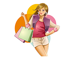 矢量时尚女孩购物元素图