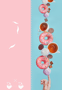 粉粉的甜品甜甜圈下午茶背景素材