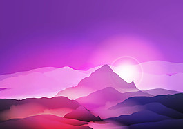 紫色巍峨的大山风景插画