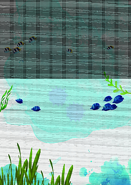 蓝色矢量插画海底夏季新品上新海报背景