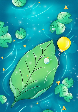 清新卡通湖面叶气球儿童节背景图