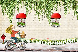 卡通清新绿色背景画