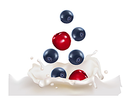 矢量新鲜牛奶和蓝莓元素