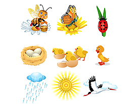 手绘太阳雨和小动物矢量图