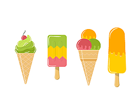 矢量夏季彩色水果雪糕和冰激凌