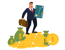 站在金子上的成功人士矢量图