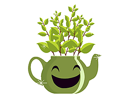 绿色微笑的茶壶小盆栽矢量图