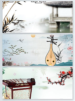 中国风梅花古乐器展板背景