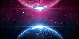 大气星球碰撞紫色背景