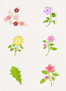 彩色花朵和叶子矢量图
