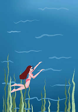 初夏潜水的女孩海报背景设计