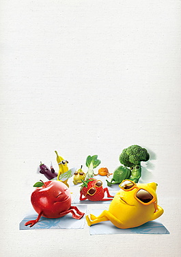 卡通可爱水果蔬菜玩具广告背景素材