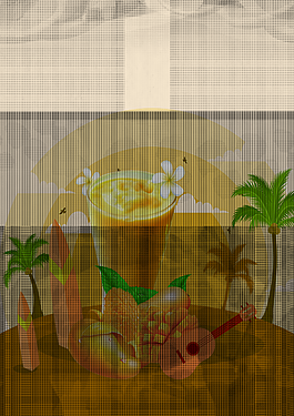 黄色插画矢量芒果海报背景