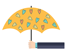 手握黄色爱心雨伞矢量图