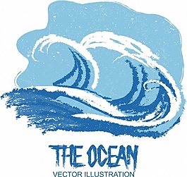 蓝色海浪手绘ai矢量素材下载