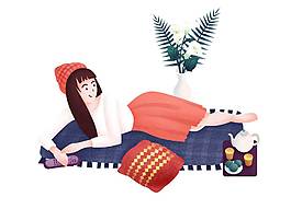 榻榻米上安逸休息的女孩